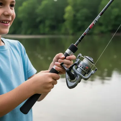 Ugly Stik GX2 Spincast Combo, a durable fishing rod for kids with a focus on strength and ease of use, on a lakeside dock.